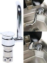 Sink and gas burner pack with folding tap and 12 V pump: folding tap, folded and unfolded