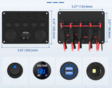 5-gangový panel spínačů s USB porty a voltmetrem