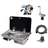 Stainless steel sink pack with 1 gas burner folding tap and 12V water pump for campervan