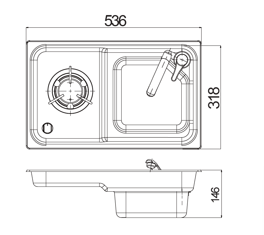 Stainless steel sink pack with 1 gas burner folding tap and 12V water pump for campervan - view 4