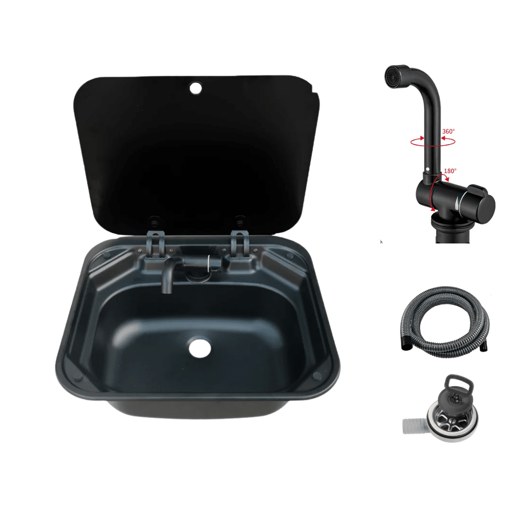 Stainless steel sink with tap black edition 40x35cm for campervan motorhome - view 5