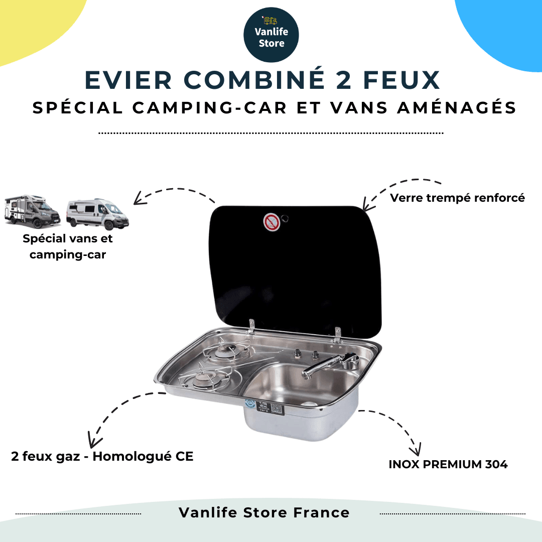 Stainless steel sink - Combined with 2 burners - EuroVan - shop