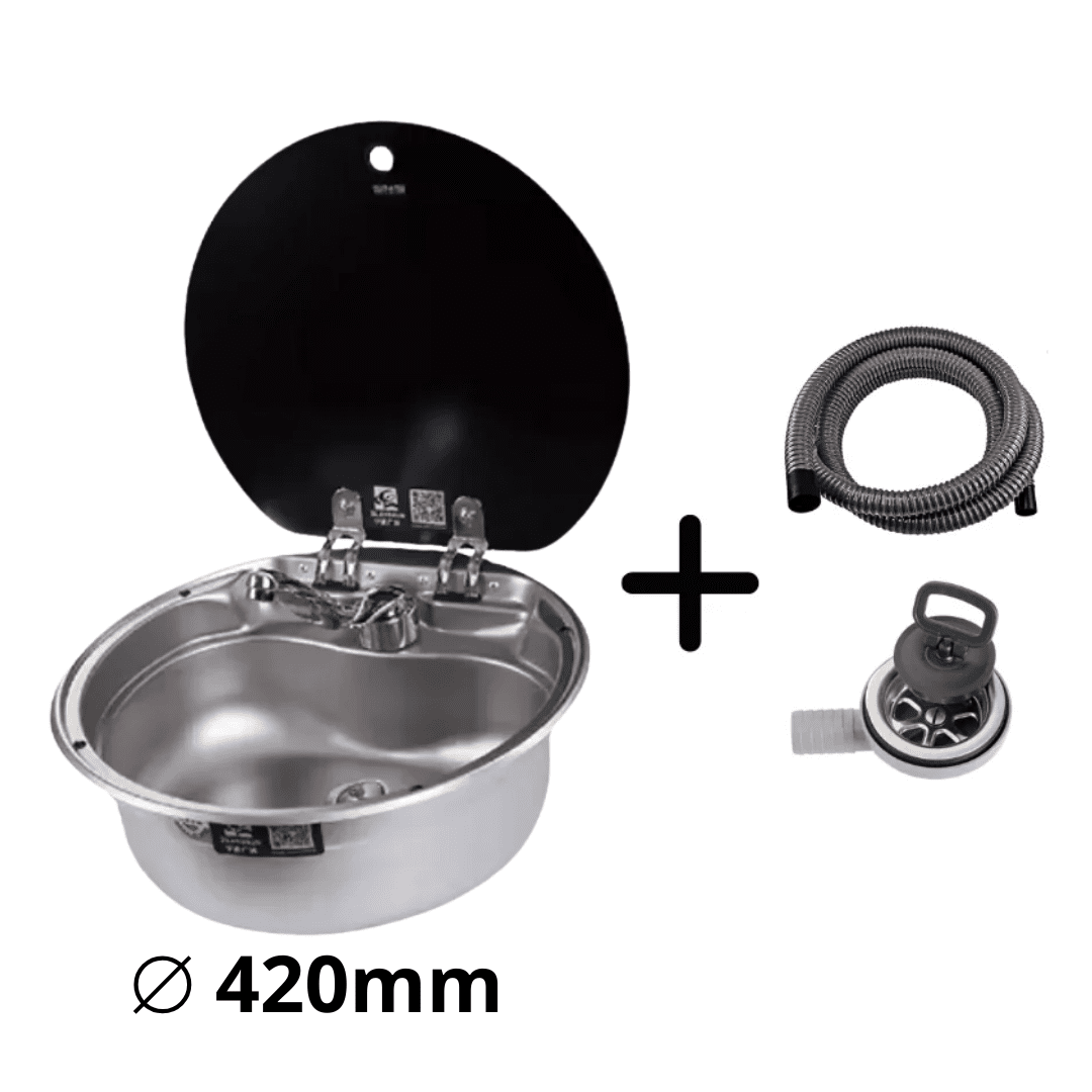 Stainless Steel Sink for Converted Van – With Tap (42 cm diameter) - EuroVan - shop