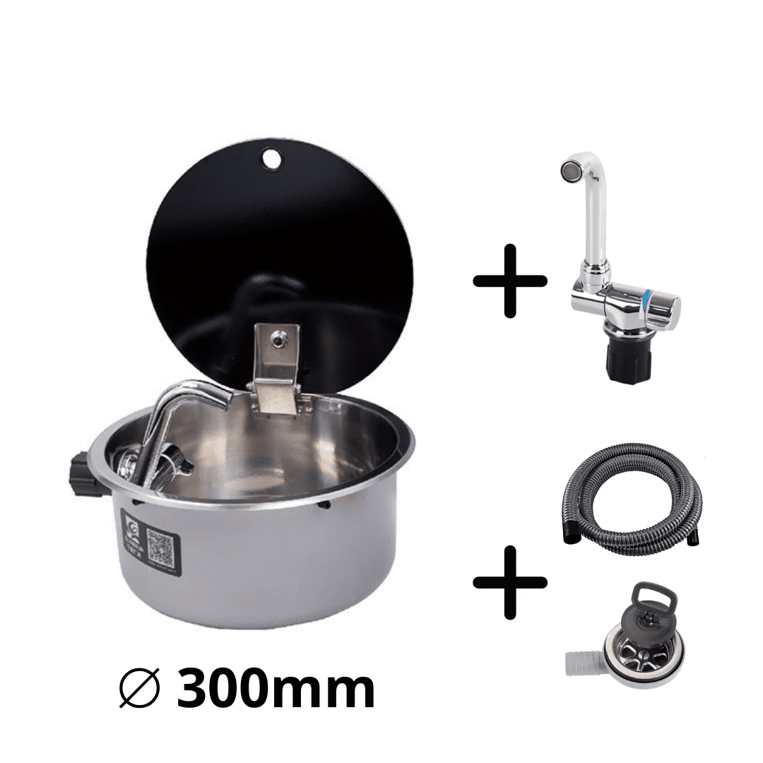 Stainless Steel Sink for Converted Van – With Tap (42 cm diameter) - EuroVan - shop