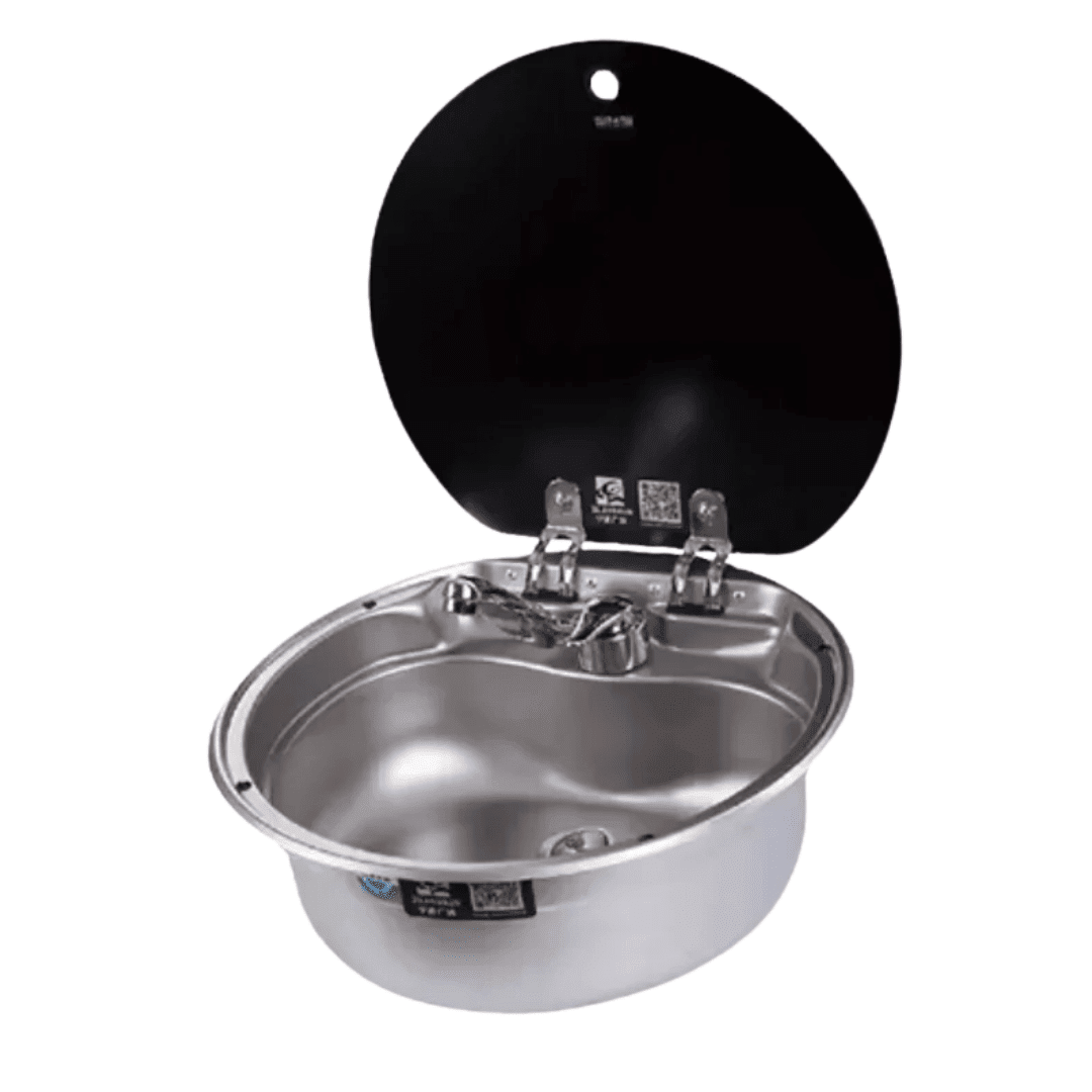 Stainless Steel Sink for Converted Van – With Tap (42 cm diameter) - EuroVan - shop