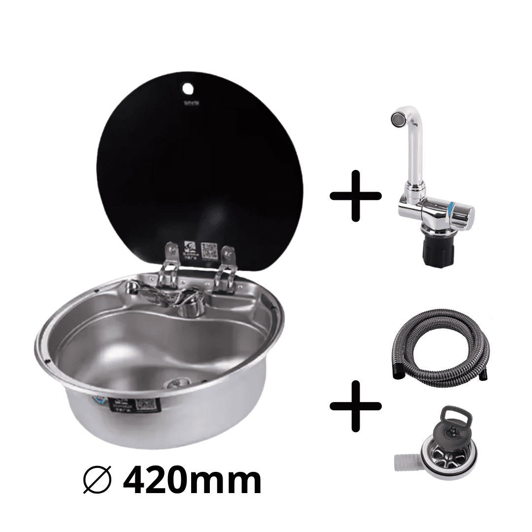 Stainless Steel Sink for Converted Van – With Tap (42 cm diameter) - EuroVan - shop