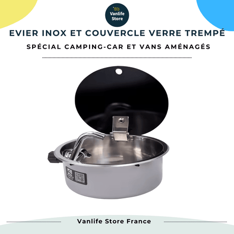 Stainless steel sink with tempered glass cover – Round basin - EuroVan - shop