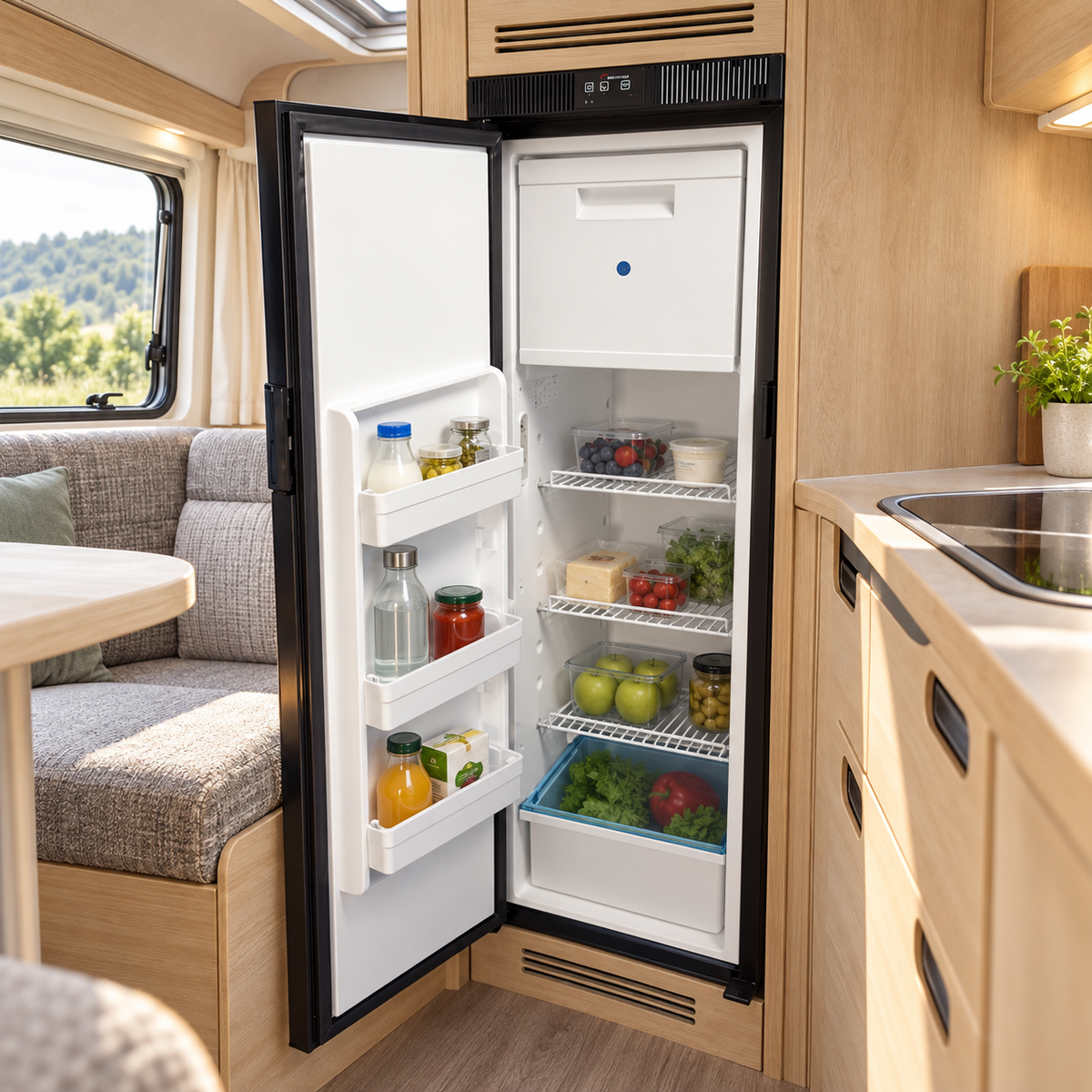 VanCool 150-Slim installed in a motorhome — open