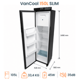 EuroVan 150L Slim fridge freezer 12/24V