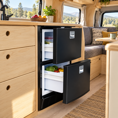VanCool 70L installed in a motorhome — open