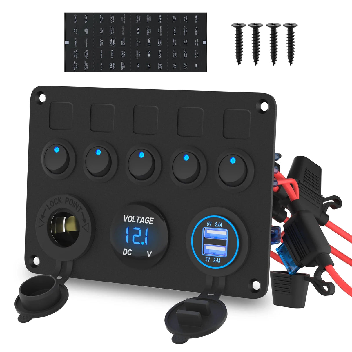 VANPOWER kit - 5-way switch panel for campervans and boats