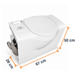 W5001 bench cassette toilet — dimensions 67 × 50 × 28 cm