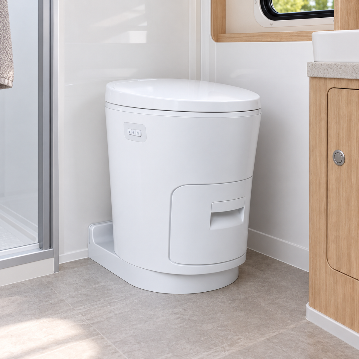 Sealed bag toilet installed — illustration